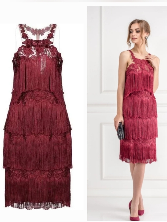 Marchesa Notte Dresses & Skirts - New Women's Fringed Wine Embroidered Cocktail Dress By Marchesa Notte. Size 2